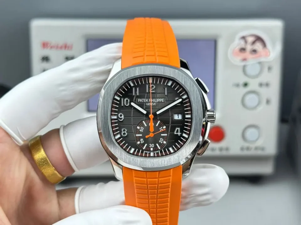 Patek Philippe super clone Aquanaut Black Dial Orange Rubber Strap Premium 42MM