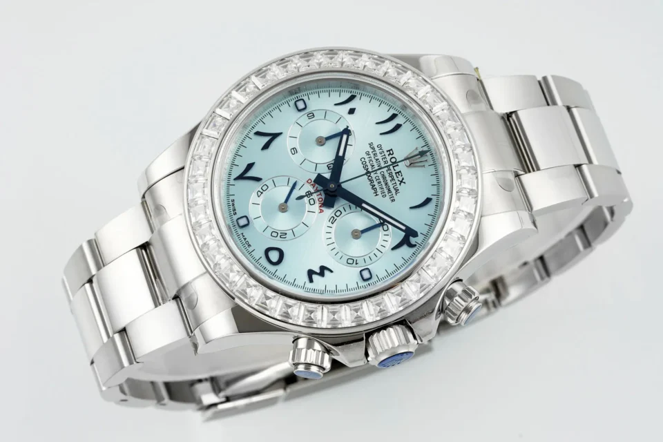 Rolex Daytona 116506 Ice Blue Dial Diamond Bezel Platinum Watch RLX-DAY-116506-40-ICE-DIA