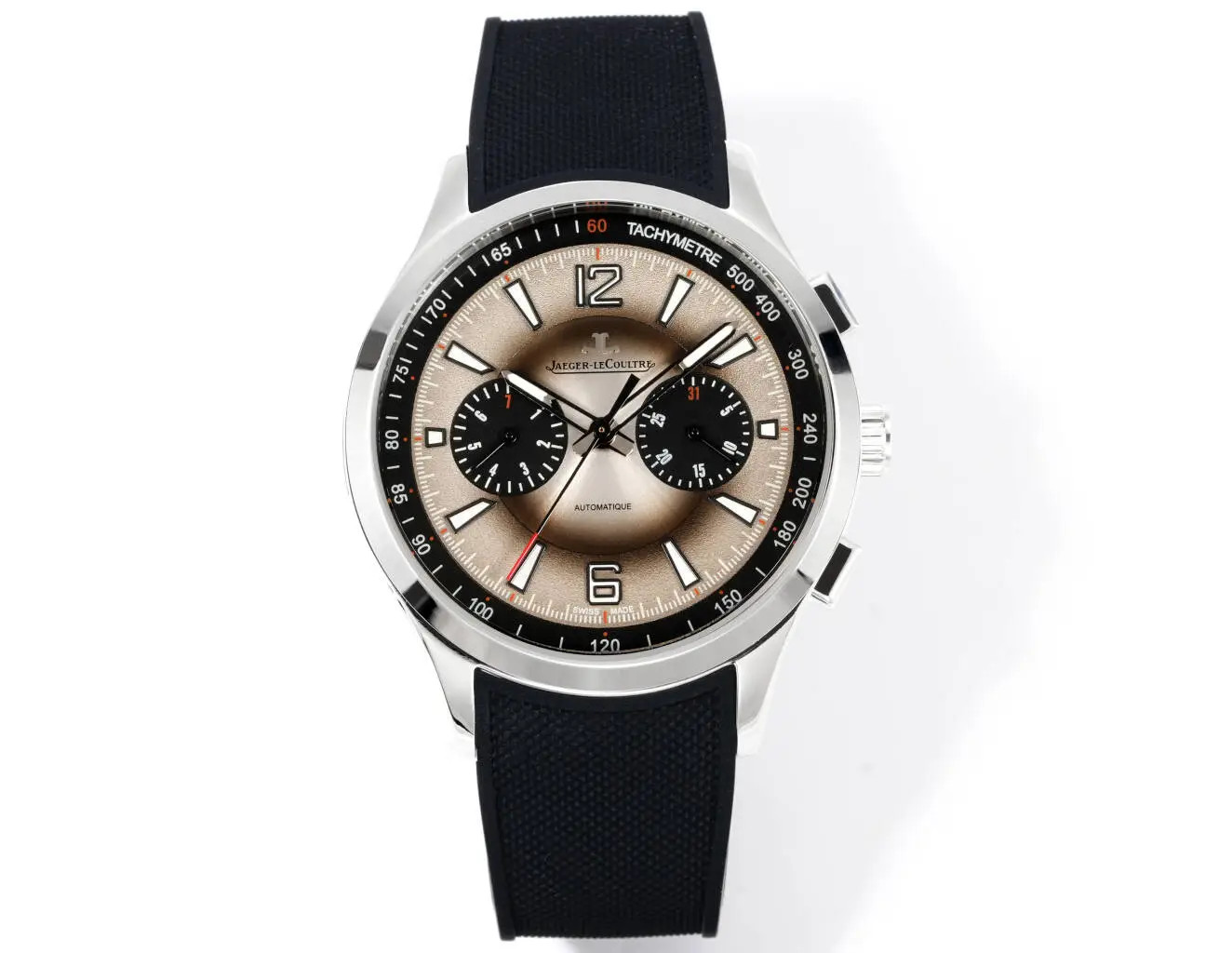 Jaeger LeCoultre Beige Chronograph Watch Rubber Strap Ultimate 42MM