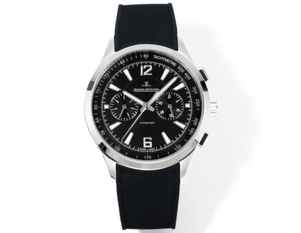 Jaeger LeCoultre Black Chronograph Watch Rubber Strap Ultimate 42MM