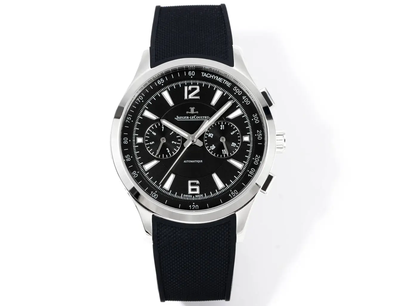 Jaeger LeCoultre Black Chronograph Watch Rubber Strap Ultimate 42MM