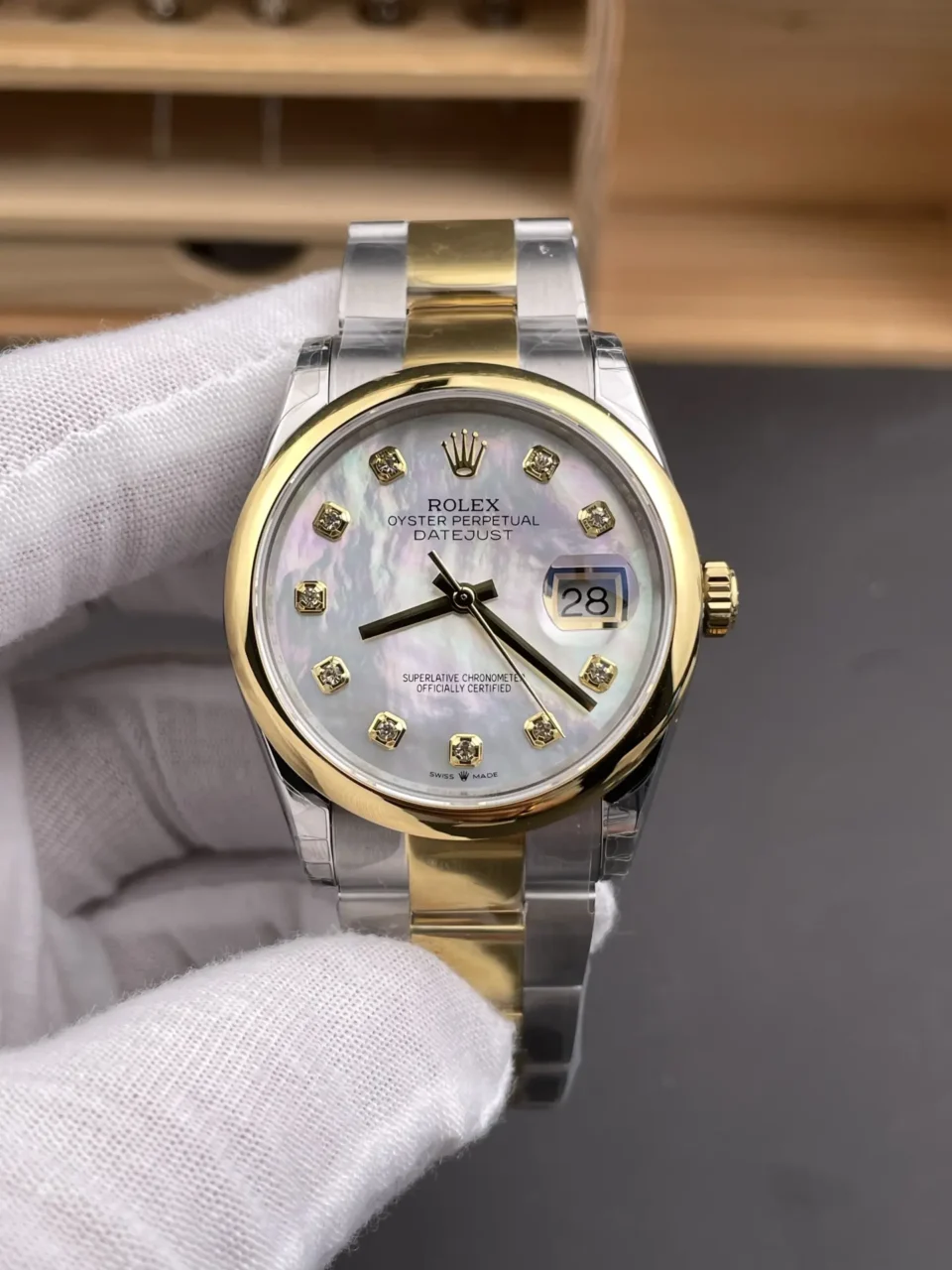 Rolex Datejust 36mm Gold Diamond Carved Dial Automatic Watch RLX-DJ-36-GOLD-DIA-CARVE-3235