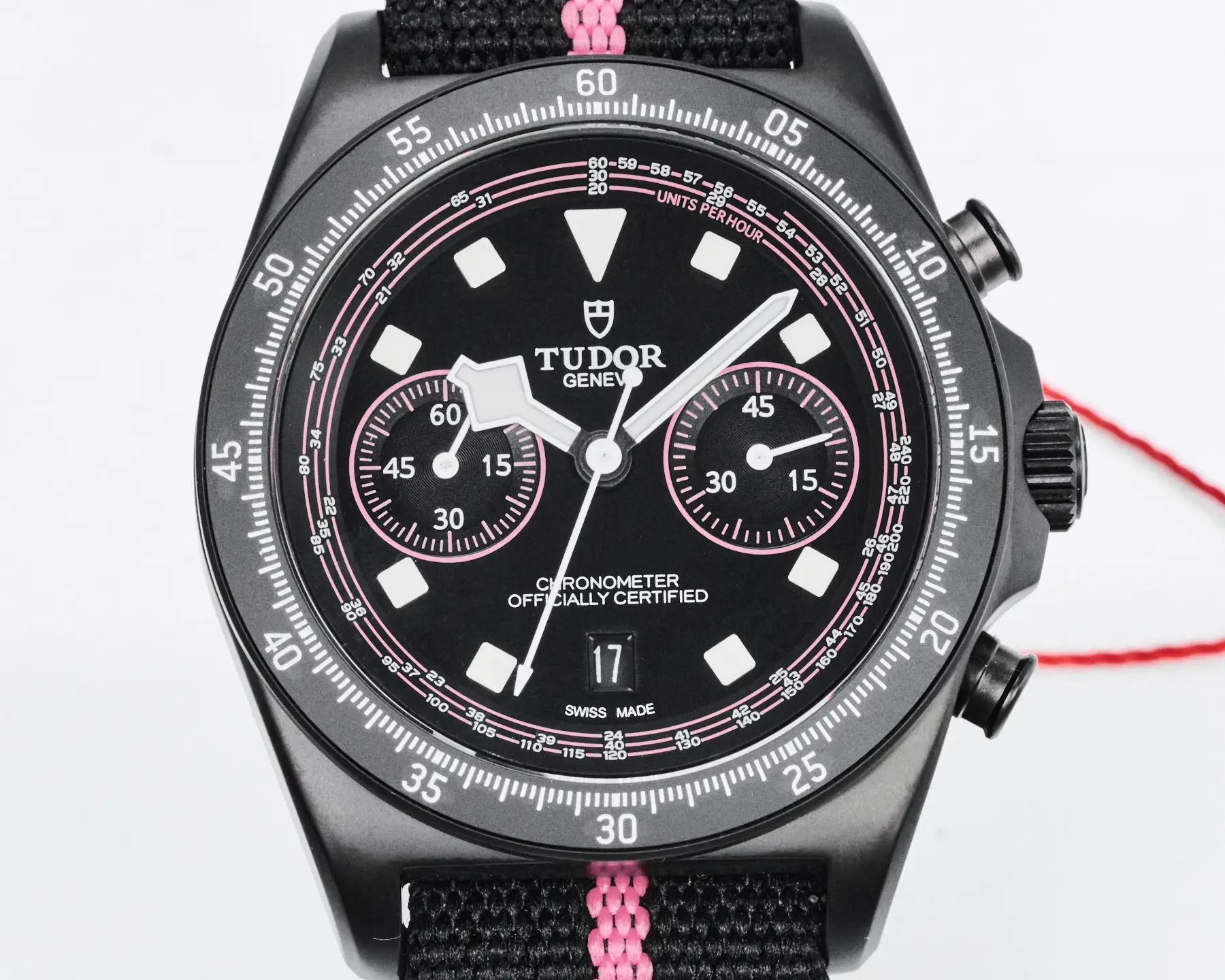 Tudor FXD Chronograph Black Dial Pink Stripe Fabric Strap Premium 43MM TUD-FXD-PNK-43
