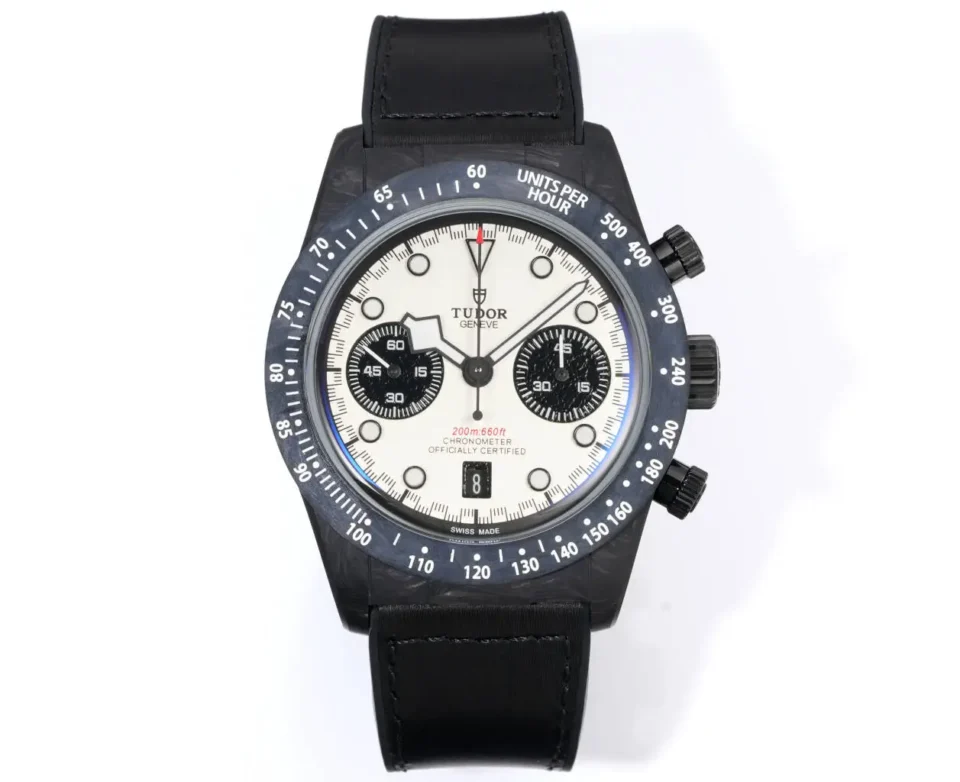 Tudor Chronograph Watch White Dial Black Subdial Carbon Case Strap Premium 42MM M7937KN-0001