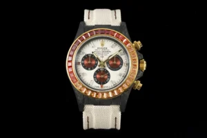 Carbon Fiber Daytona Watch Rainbow Bezel White Strap Ultimate 40MM