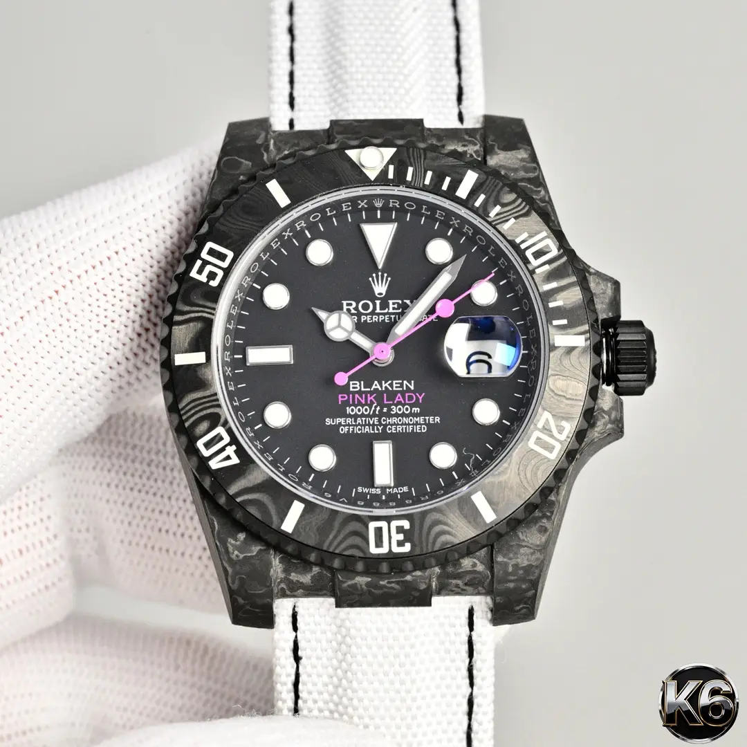 Blaken Pink Lady Carbon Fiber Submariner White Strap Limited Edition 40MM