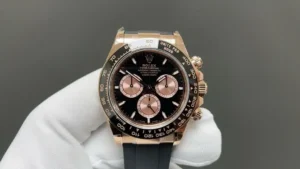 Rolex Daytona Rose Gold Rubber Strap Watch Black Dial Ultimate 40MM