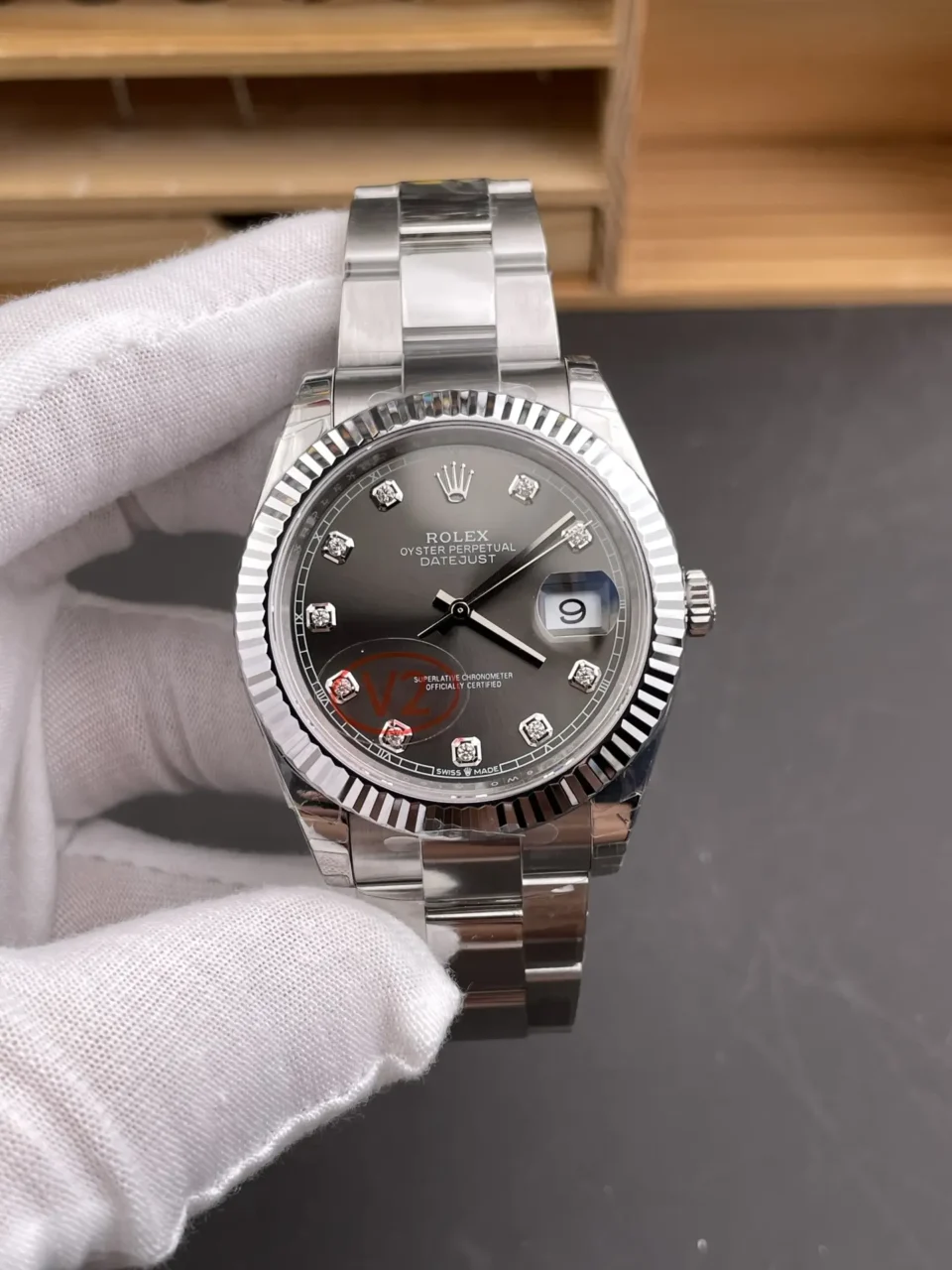 Rolex Datejust 41mm Grey Diamond Dial Automatic Watch V2 Counterweight Edition RLX-DJ-41-GRY-DIA-V2-3235-139G