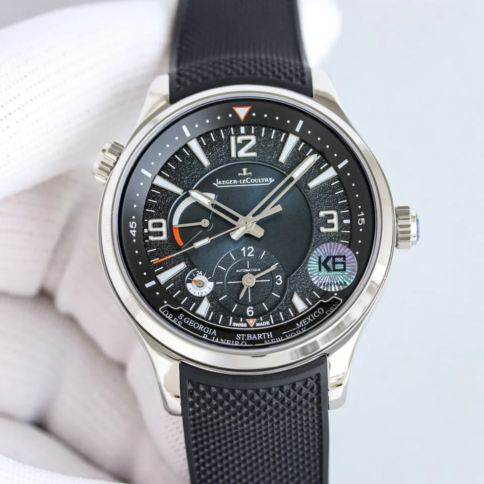 Jaeger LeCoultre Black World Time Watch Rubber Strap Ultimate 42MM