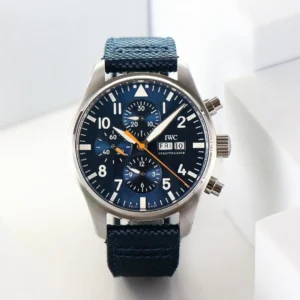 IWC Blue Pilot Chronograph Orange Hand Fabric Strap Ultimate 43MM IW378003