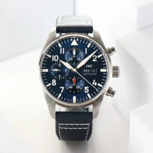 IWC Pilot Chronograph Watch Blue Dial Black Leather Strap Ultimate 43MM IW378003