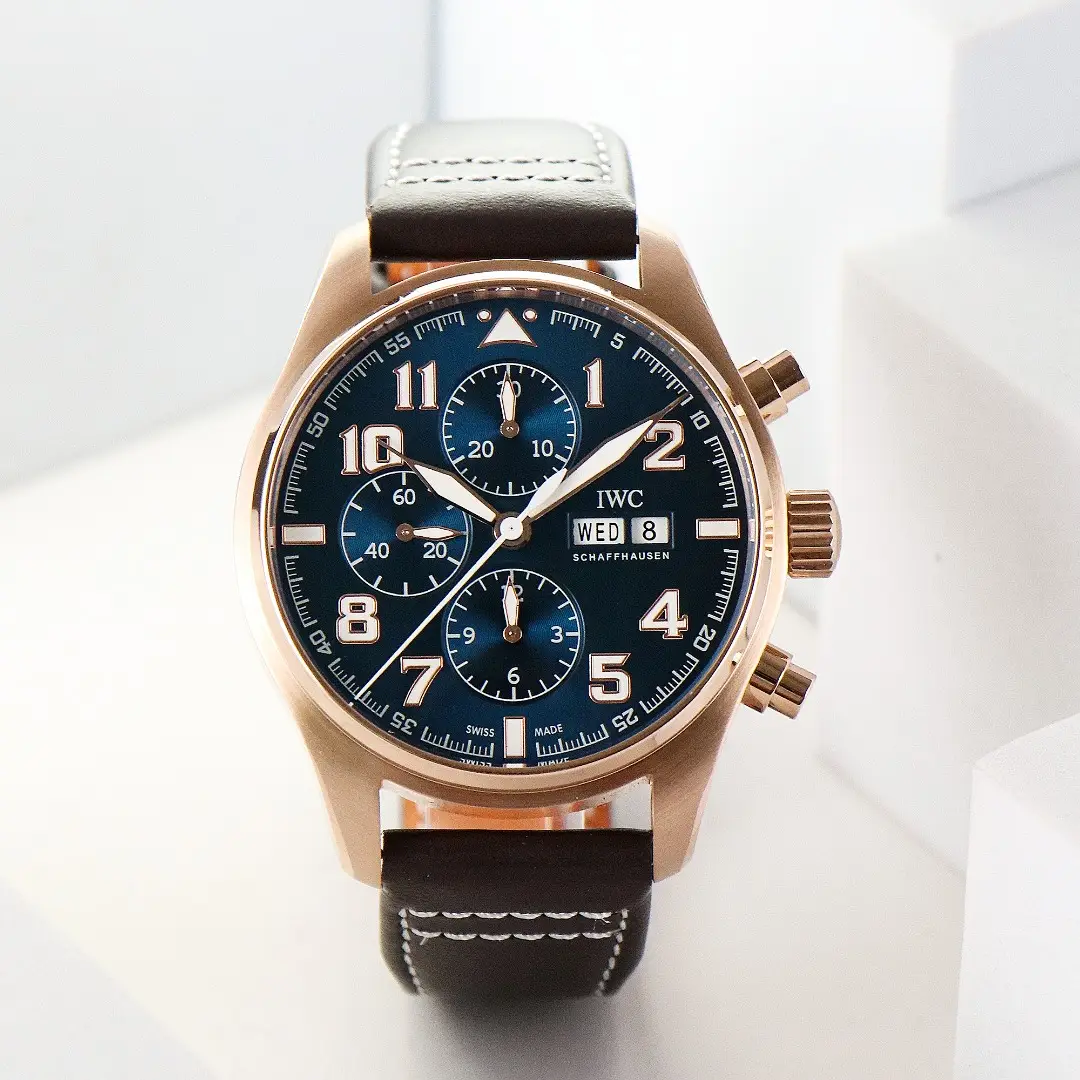IWC Rose Gold Pilot Chronograph Blue Dial Leather Strap Ultimate 43MM IW378003