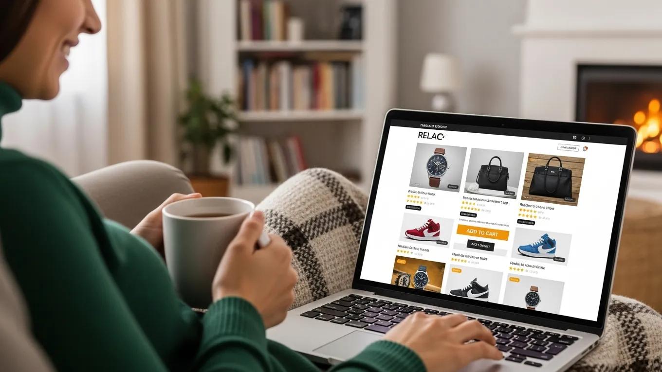 Person shopping online for trusted replica items, highlighting a reputable website