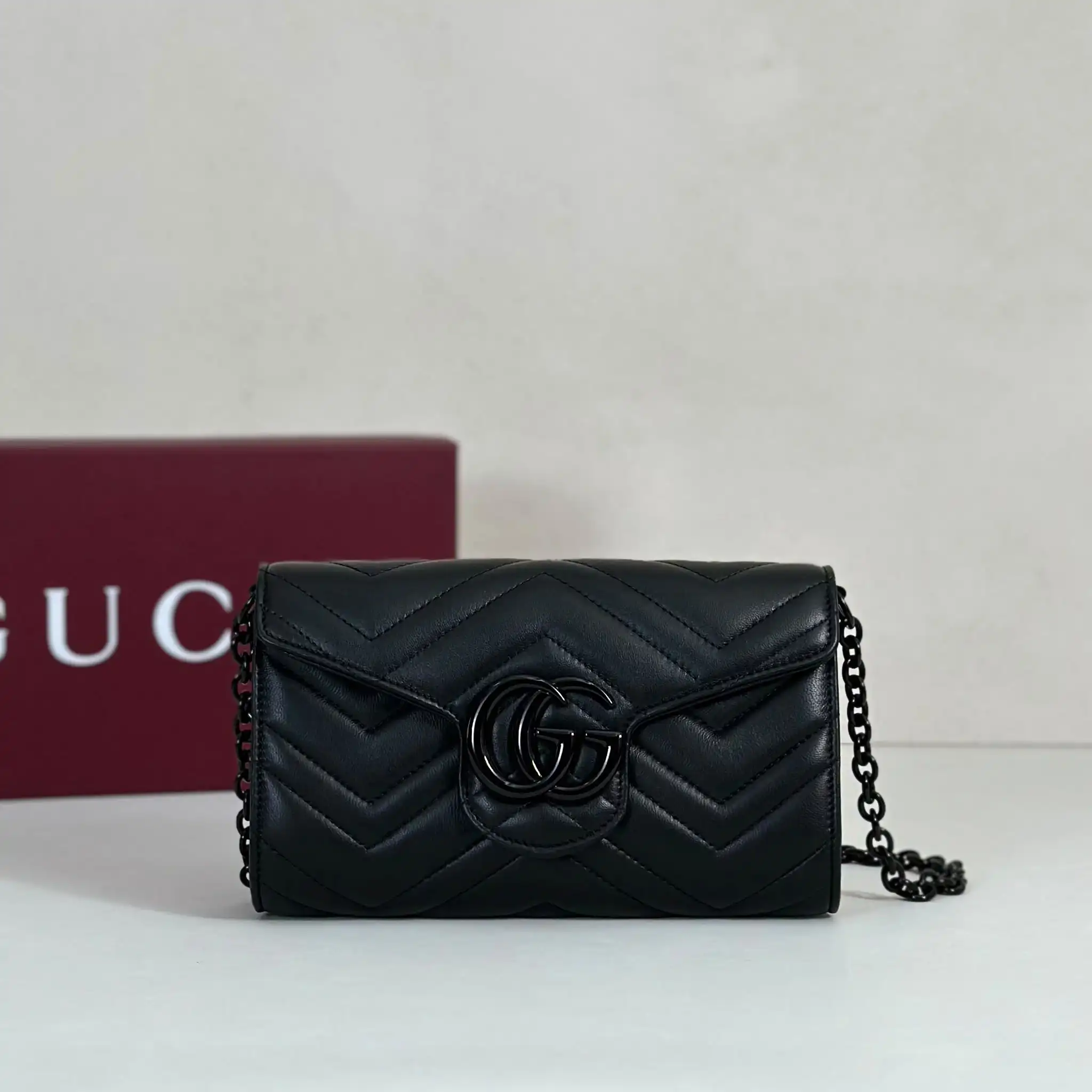 GG Marmont Wallet On Chain In Black Leather