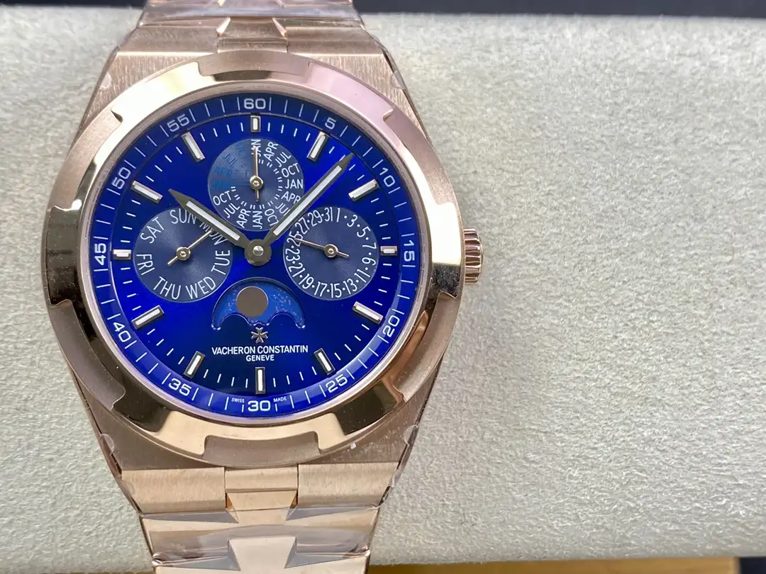 Overseas Rose Gold Replica 41.5MM Blue Dial Integrated Bracelet 4300V