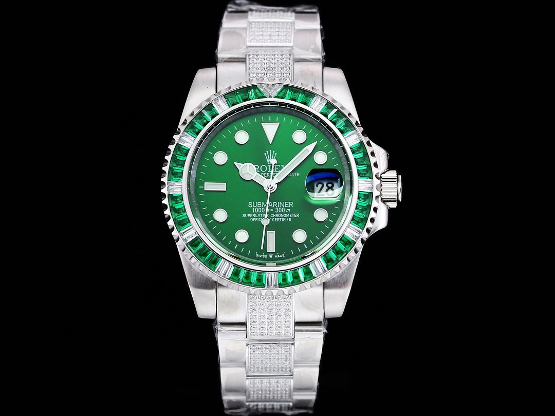Rolex Full Iced Diamond Dial Three-Link Bracelet Luxury Watch 42mm Ultimate Edition RG-ROLEX-FULL-ICED-DIAMOND-GRN-001
