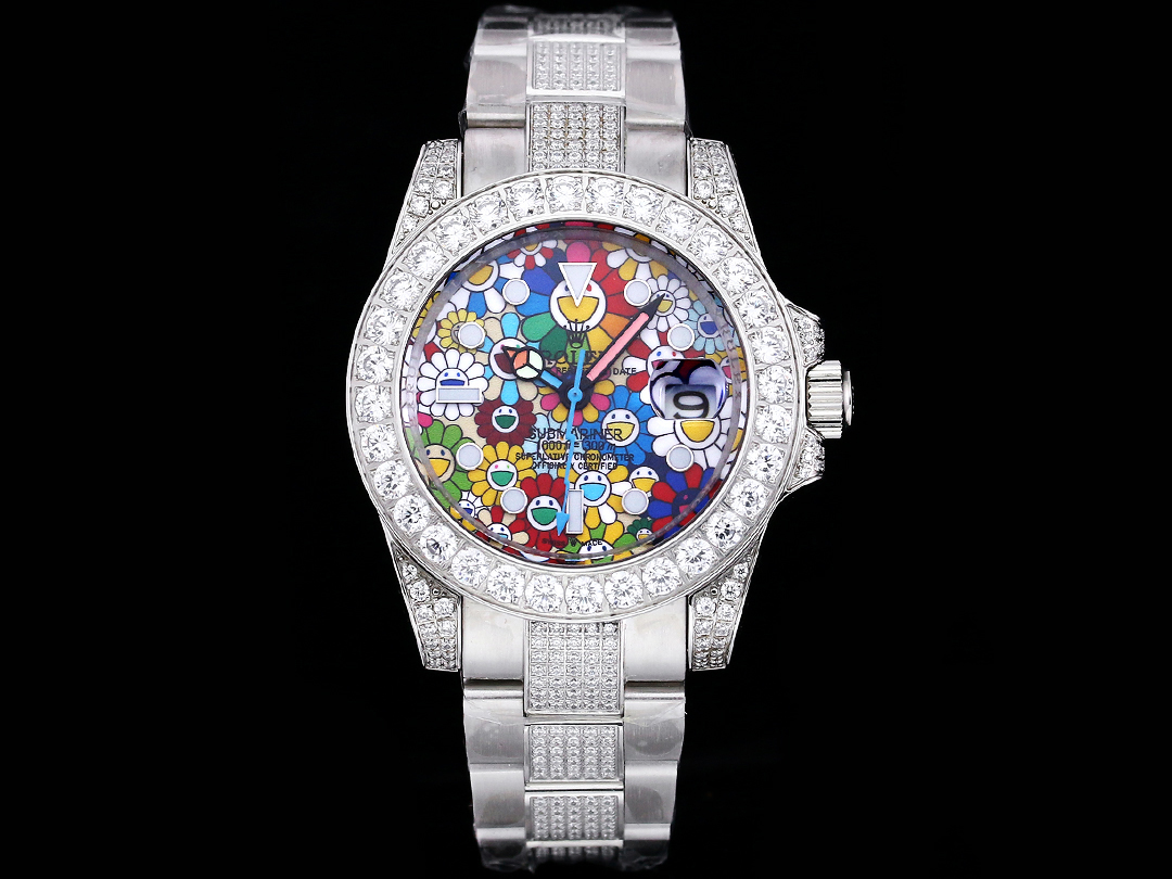 Rolex Submariner Colorful Dial Diamond Replica 42MM Exclusive Full Pavé Oyster Bracelet RG-ROLEX-SUB-COLOR-DIAMOND-42