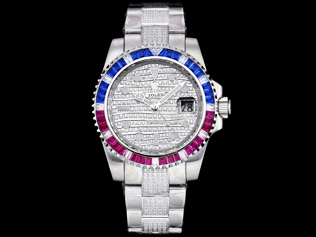 Rolex Submariner Rainbow Diamond Replica 42MM Premium Meteorite Dial Pavé Oyster Bracelet RG-ROLEX-SUB-RAINBOW-DIAMOND-42