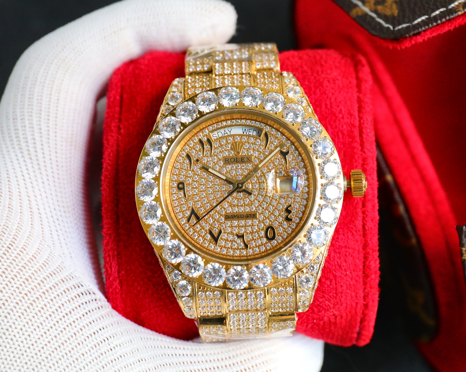 Rolex Day-Date Gold Iced Replica 42MM Premium Full Gold Bracelet Diamond Dial Edition