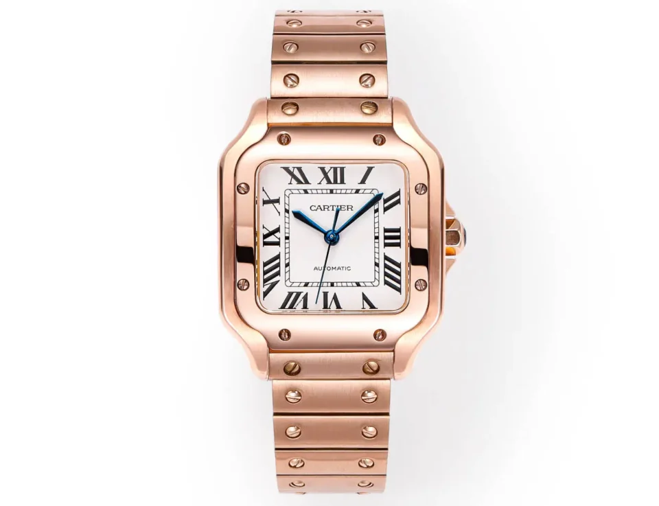 Cartier super clone Santos White Dial Diamond Rose Gold Bracelet Premium 35MM