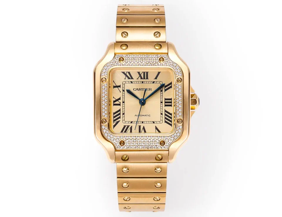 Cartier super clone Santos Champagne Diamond Bezel Gold Bracelet 35MM Premium
