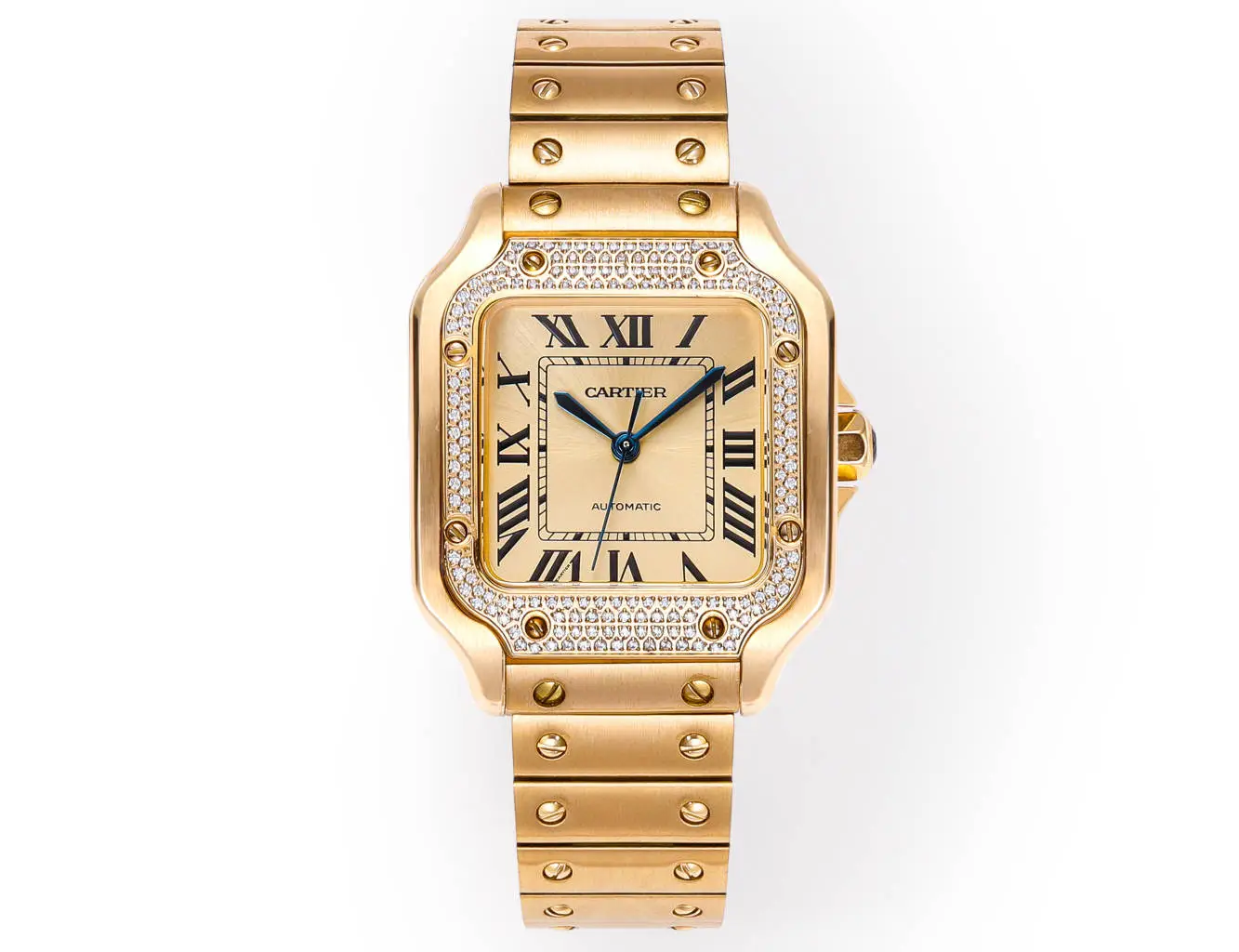 Cartier super clone Santos Champagne Diamond Bezel Gold Bracelet 35MM Premium