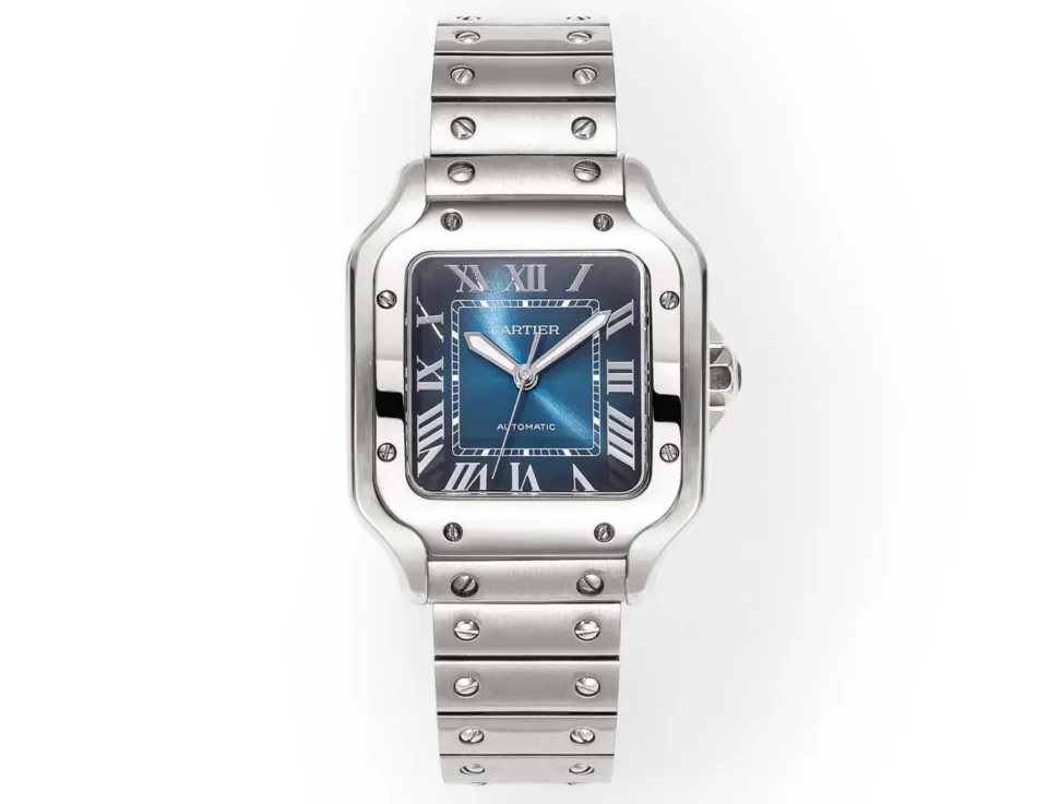 Cartier super clone Santos Blue Dial Steel Bracelet Premium 39.8MM