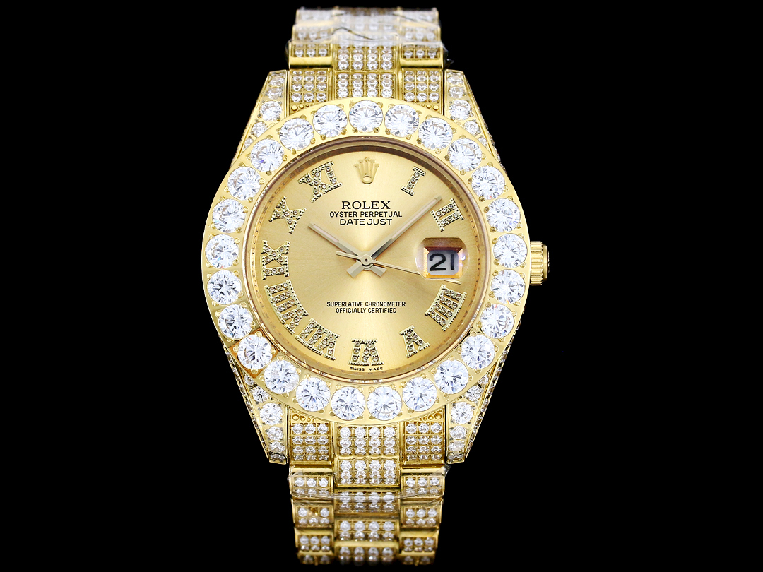 Rolex Day-Date Gold Champagne Iced Replica 42MM Premium Full Gold Bracelet Champagne Dial Edition