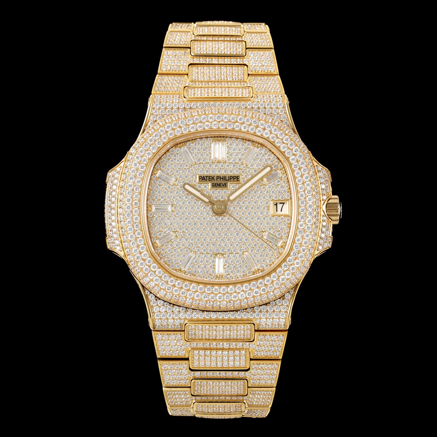 出品 2600
AMG 百达翡丽 PP BD1 满天星 满钻
【 PATEK PHILIPPE 】最新大镶钻圈口，PP百达Nautilus 5711 白金鹦鹉螺系列腕表。全新升级版本 双排大钻圈口，品牌举世闻名超凡珠宝满天星完美结合，这款豪华百达翡丽腕表独特及富有魅力设计，是展现完美工艺的升华之作，是成功人士身份的象征。
1⃣️腕表:定制9015改324 自动一体上链机械机芯，中心大秒针！
2⃣️表盘:密镶钻，18k白金施洛华钻
3⃣️表双面:拥有蓝宝石水晶透盖。
4⃣️直径40×11.5MM！
5⃣️表链:顶级工艺镶嵌，令腕表更添耀眼光彩，这项工艺需要将大小各异的钻镶嵌并固定到位，尽可能隐匿每颗钻之前的贵金属痕迹。
AMG..2024精品之作 欢迎各位表友品鉴！S1精致推荐男士机械腕表