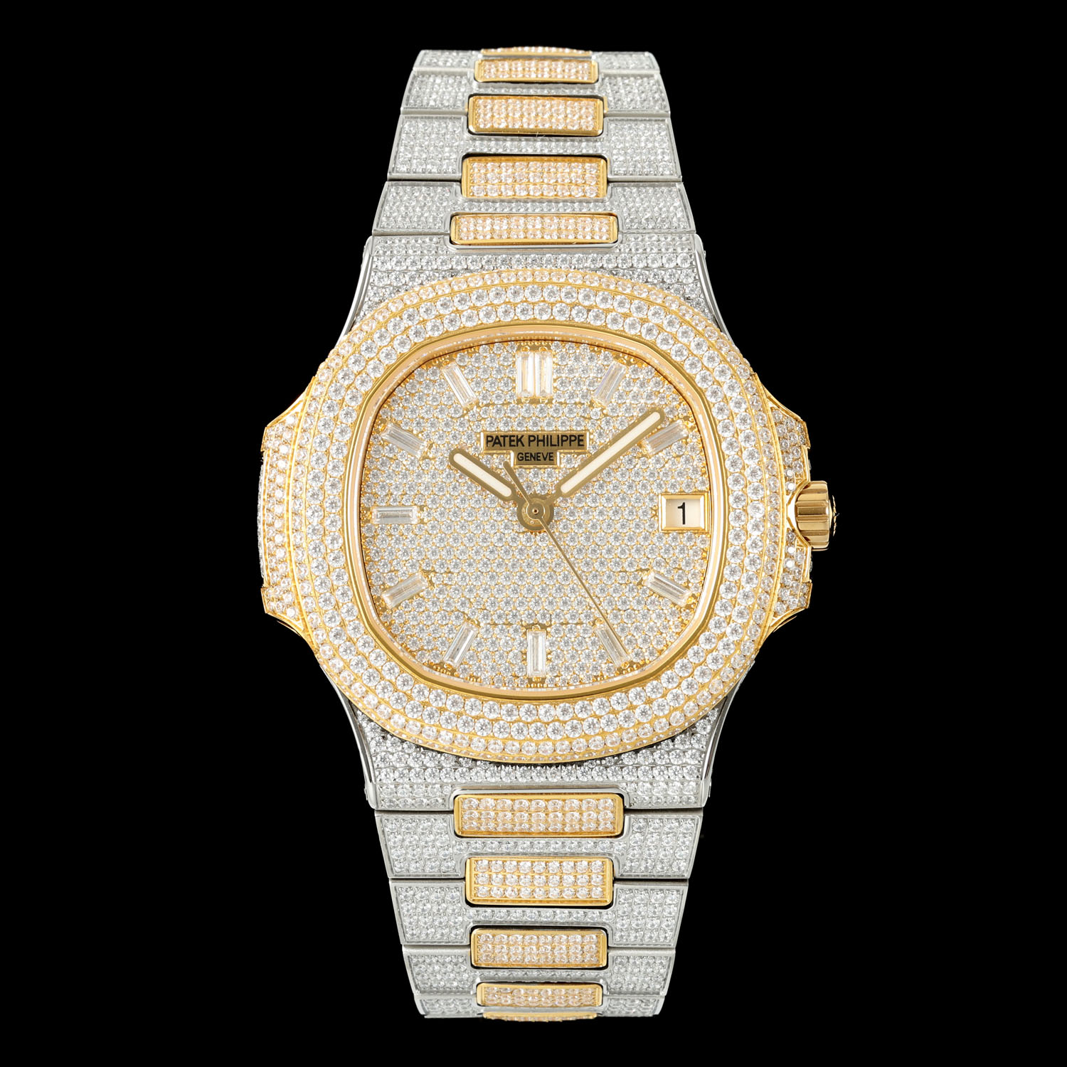 出品 2600
AMG 百达翡丽 PP BD1 满天星 满钻
【 PATEK PHILIPPE 】最新大镶钻圈口，PP百达Nautilus 5711 白金鹦鹉螺系列腕表。全新升级版本 双排大钻圈口，品牌举世闻名超凡珠宝满天星完美结合，这款豪华百达翡丽腕表独特及富有魅力设计，是展现完美工艺的升华之作，是成功人士身份的象征。
1⃣️腕表:定制9015改324 自动一体上链机械机芯，中心大秒针！
2⃣️表盘:密镶钻，18k白金施洛华钻
3⃣️表双面:拥有蓝宝石水晶透盖。
4⃣️直径40×11.5MM！
5⃣️表链:顶级工艺镶嵌，令腕表更添耀眼光彩，这项工艺需要将大小各异的钻镶嵌并固定到位，尽可能隐匿每颗钻之前的贵金属痕迹。
AMG..2024精品之作 欢迎各位表友品鉴！S1精致推荐男士机械腕表