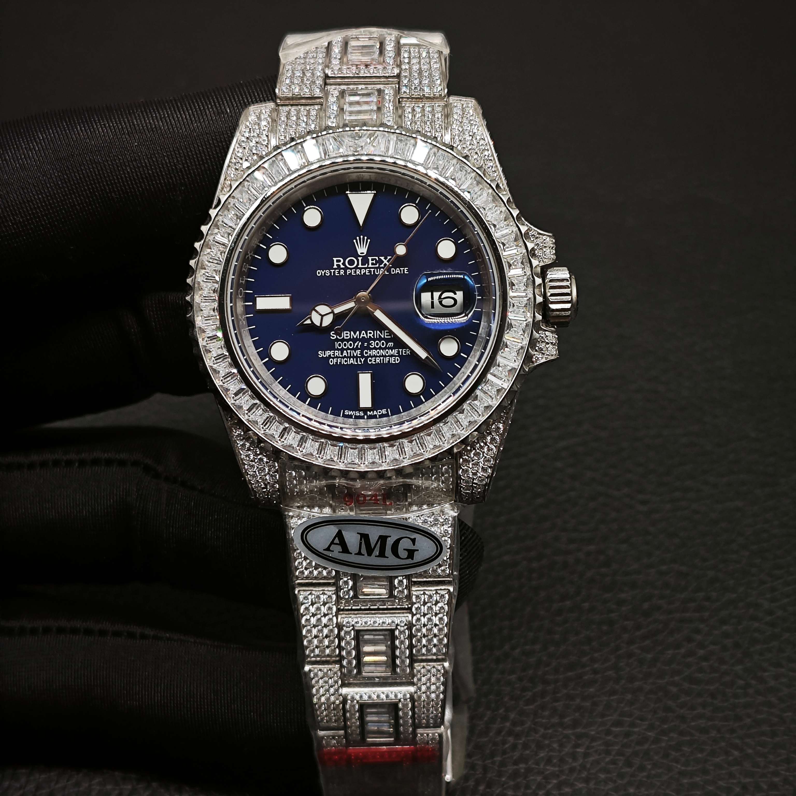Rolex Submariner Blue Dial Diamond Replica 40MM Exclusive Full Pavé Oyster Bracelet RG-ROLEX-SUB-BLUE-PAVE-40