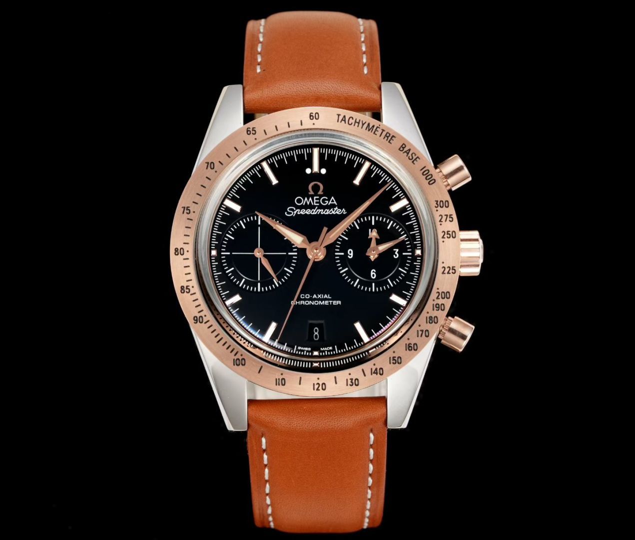 出品 皮带 白 1750 金 1800
钢带 白 1850 金钢带 1900
TVS 欧米茄 OMEGA 超霸系列OB2 超霸57系列 331.10.42.51.01.002 自动机械计时表
TVS Factory1-1独家自主研发9300机芯功能与原装一致，双T黑摆轮机芯。3点位表盘为12小时计时盘与60分钟计时盘，9位为小秒盘
表径41.5mm，精钢材质打造的表壳表带，黑色表盘搭配涂覆莹光物料的时分指针。锅盖玻璃镜面竟现高清透明度
「TVS出品，必属精品」S1精致推荐男士多功能机械腕表
立即抢购
立即抢购