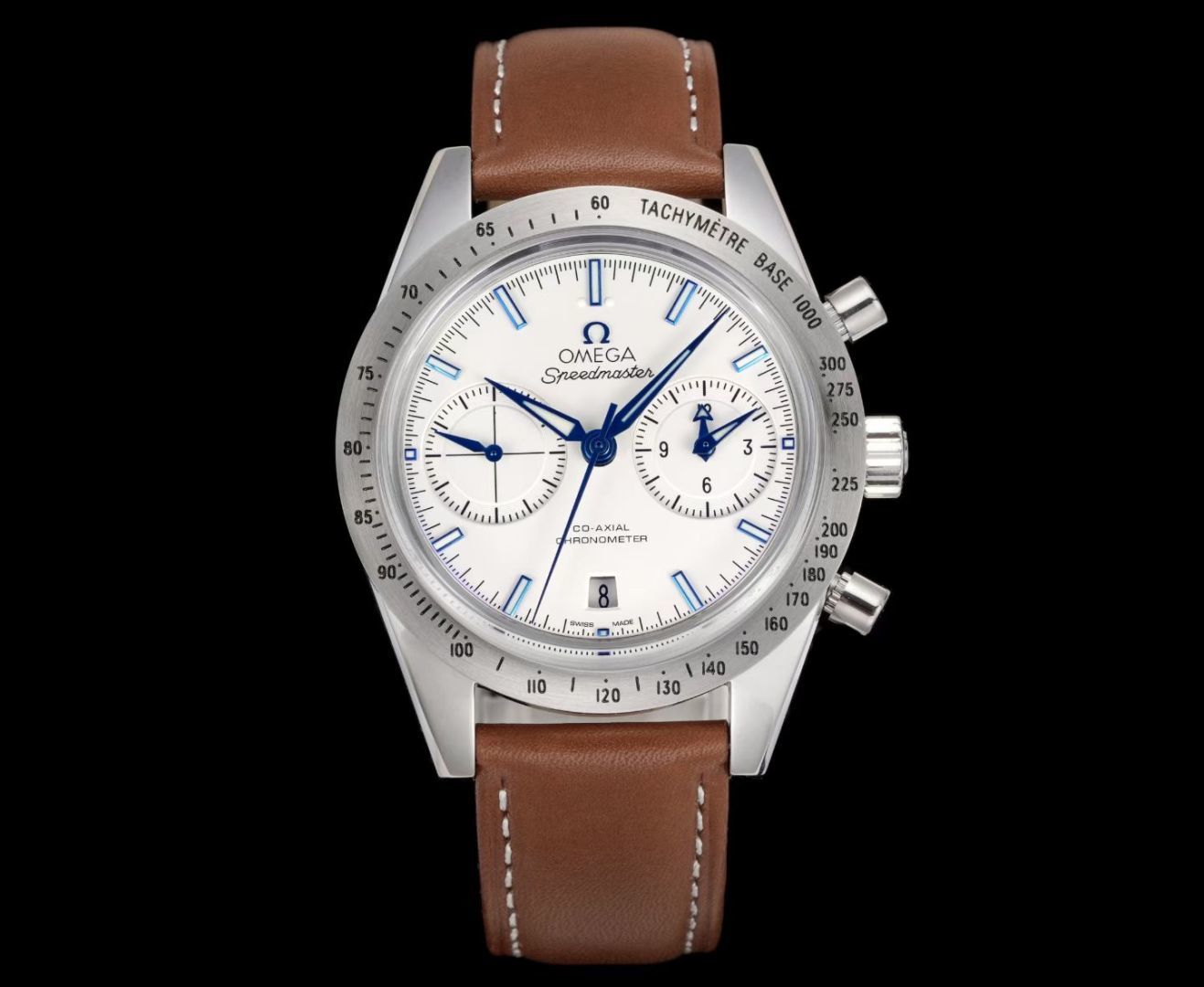 Omega Speedmaster 57 White Blue Replica Brown Leather Strap 42MM Premium 331.12.42.51.02.002