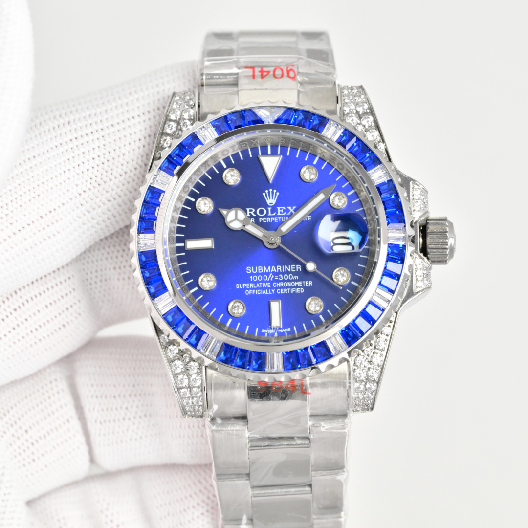 Rolex Submariner Blue Diamond Replica 40MM Premium Pavé Steel Bracelet RG-ROLEX-SUB-BLUE-DIAMOND-40