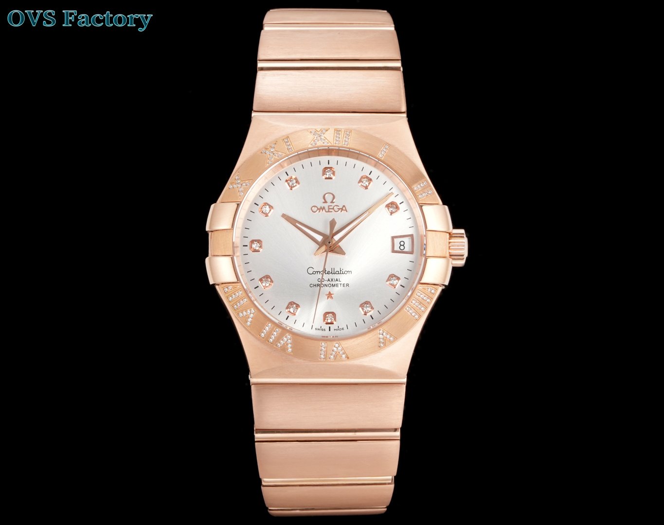 Omega Constellation Co-Axial 38mm Diamond Roman Numeral Bezel Automatic Luxury Watch OMG-CONST-N9-ROMAN-DIAMOND-38MM-8501-OVS