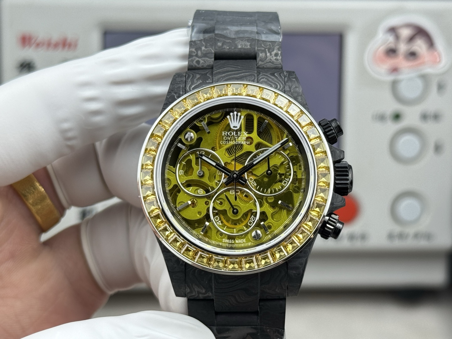 Carbon Fiber Daytona Yellow Skeleton Watch Yellow Bezel Carbon Strap Ultimate 40MM
