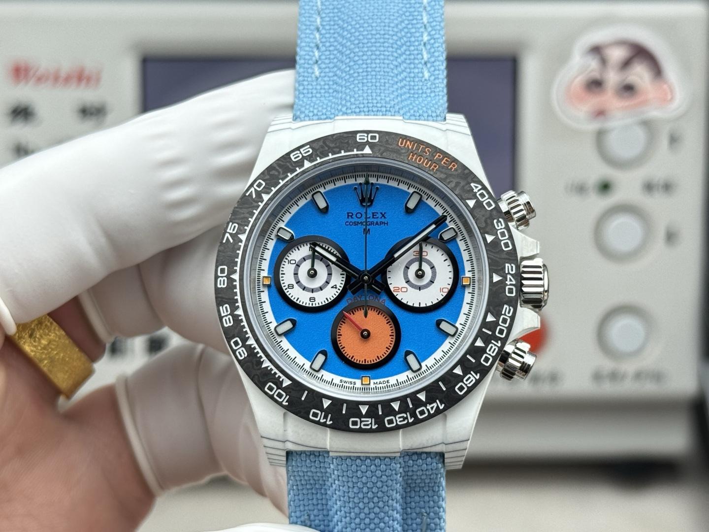 Rolex Daytona Carbon Fiber Blue Replica 40MM Premium Black Bezel Blue Fabric Strap R74-BLUE