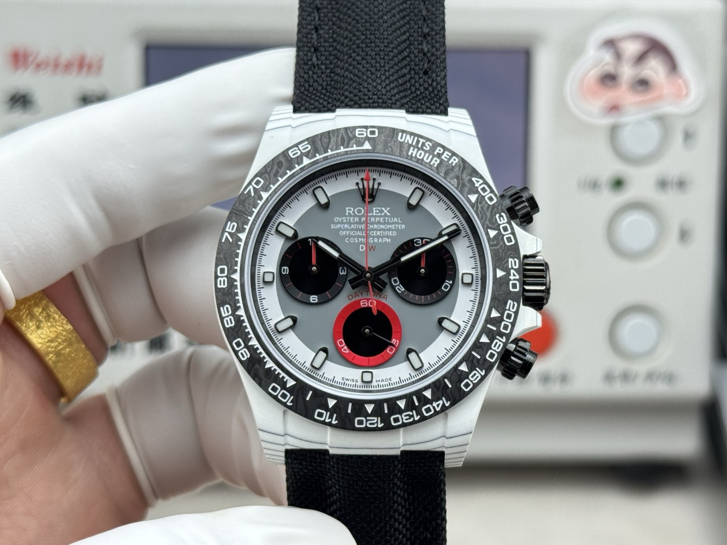 Rolex Daytona Carbon Fiber Replica 40MM Premium Black Fabric Strap Custom Edition