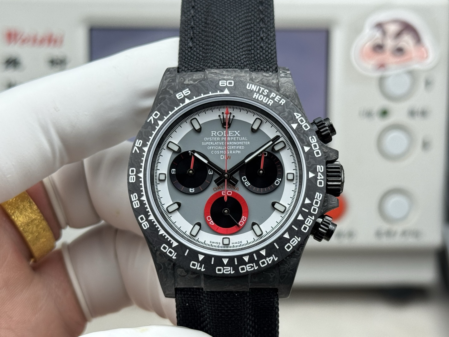 Rolex Daytona Carbon Fiber Red Replica 40MM Premium Black Fabric Strap R74-RED