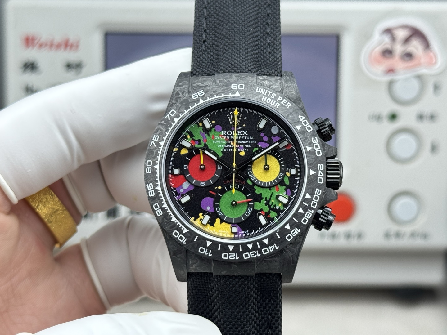 Rolex Daytona Carbon Fiber Graffiti Replica 40MM Premium Black Fabric Strap R74-GRAFFITI