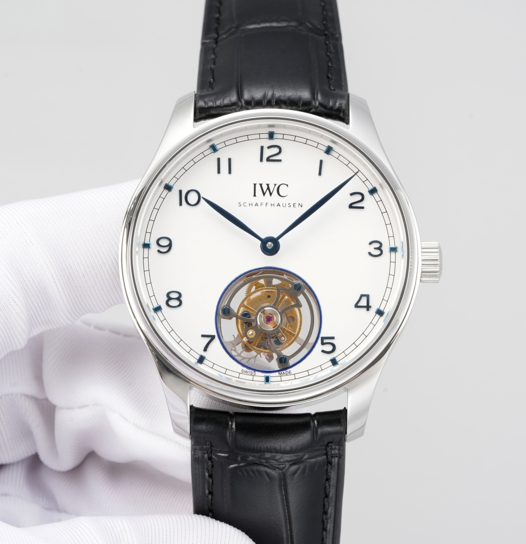 IWC Tourbillon White Replica 42MM Premium Steel Case Black Leather Strap Edition RG-IWC-TOURBILLON-WHITE-42