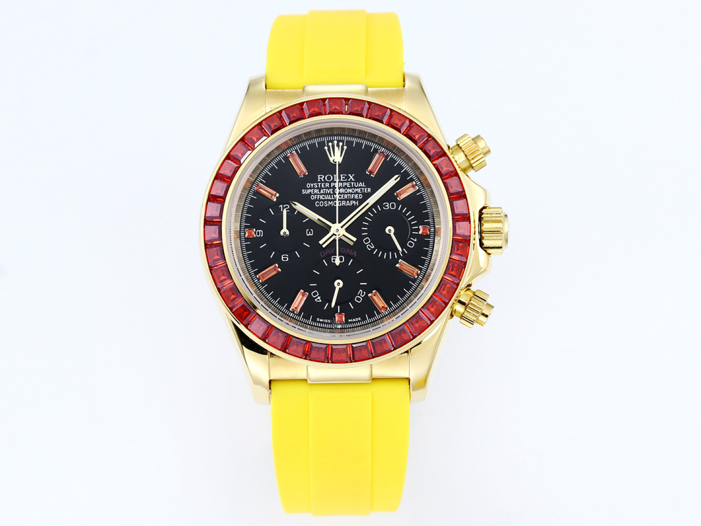 Rolex Daytona Ruby Yellow Strap Replica 43MM Exclusive Gold Case Edition RG-ROLEX-DAYTONA-RUBY-YELLOW-43