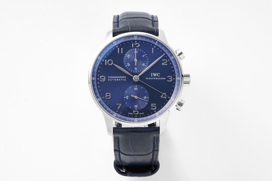 IWC Portugieser Blue Dial Replica 40MM Premium Chronograph Blue Leather Strap RG-IWC-PORTUGIESER-BLUE-40