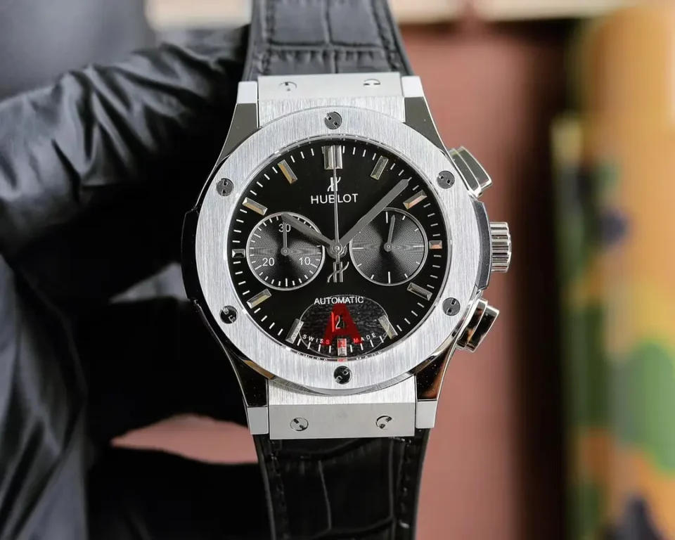 Super Clone Hublot Classic Fusion Black Dial Leather Strap Premium 45MM