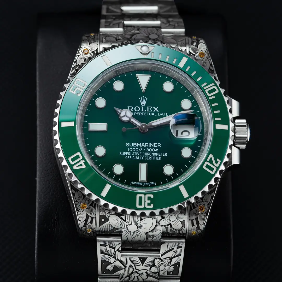 super clone Rolex Submariner Green Dial Engraved Oyster Bracelet Premium 40MM