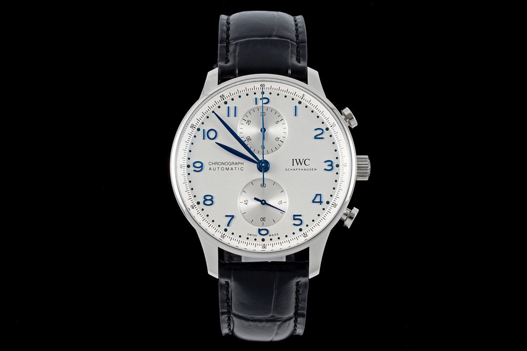 IWC Portugieser White Replica 41MM Premium Chronograph Black Leather Strap Edition IW371617