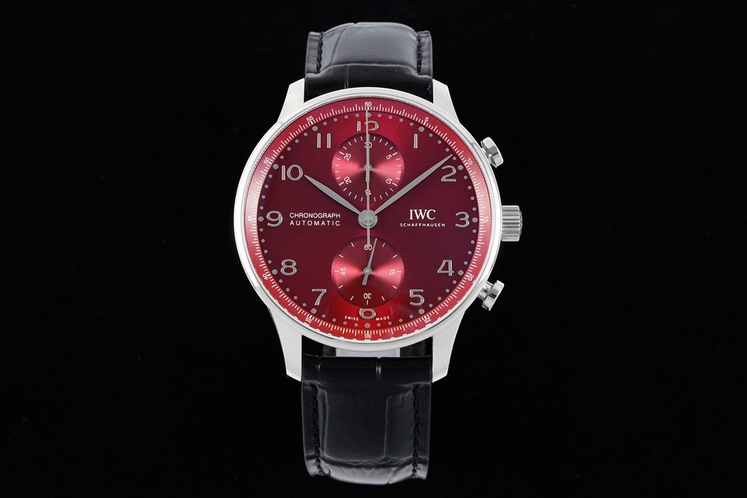 IWC Portugieser Red Replica 41MM Premium Chronograph Black Leather Strap Edition IW371617
