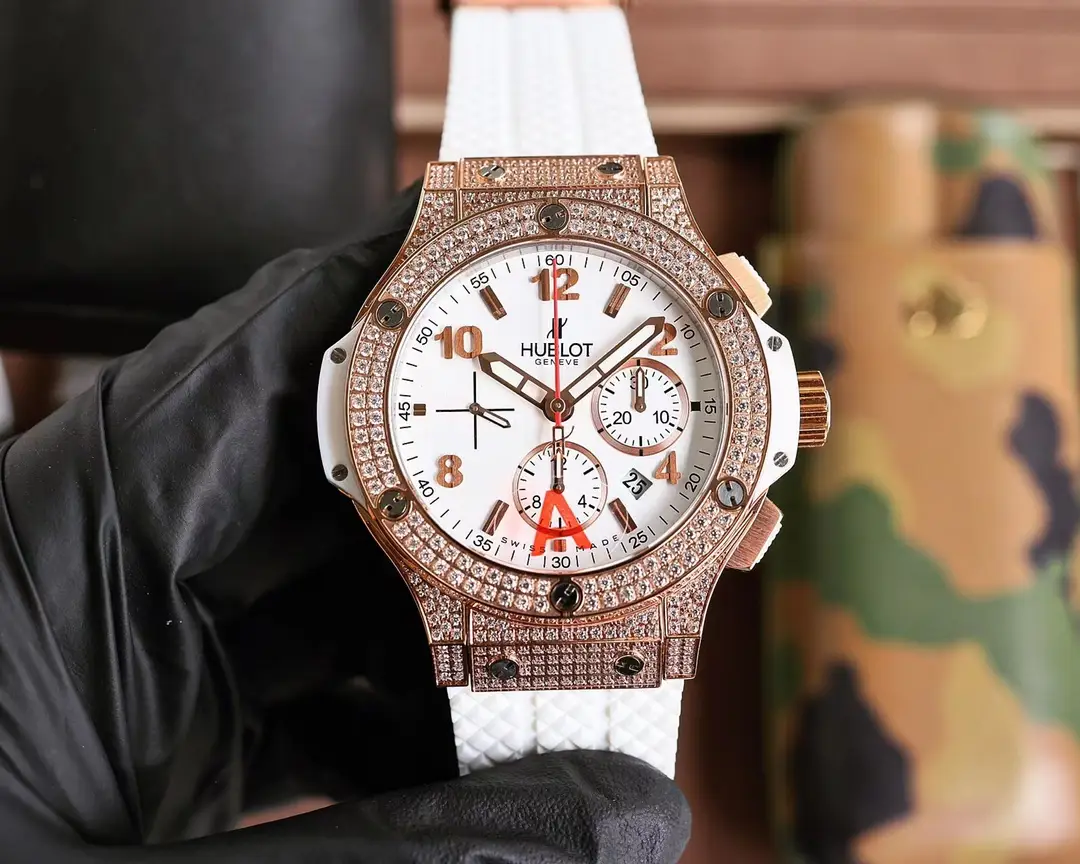 super clone Hublot Big Bang White Dial Diamond White Rubber Strap Premium 44MM