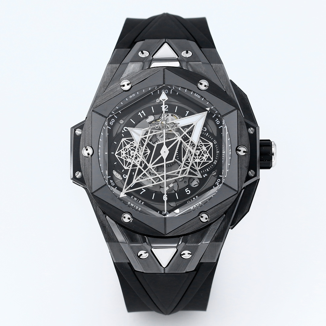 Hublot Big Bang Sang Bleu Replica 45MM Premium Black Ceramic Rubber Strap Edition RG-HUBLOT-SANGBLEU-BLACK-45