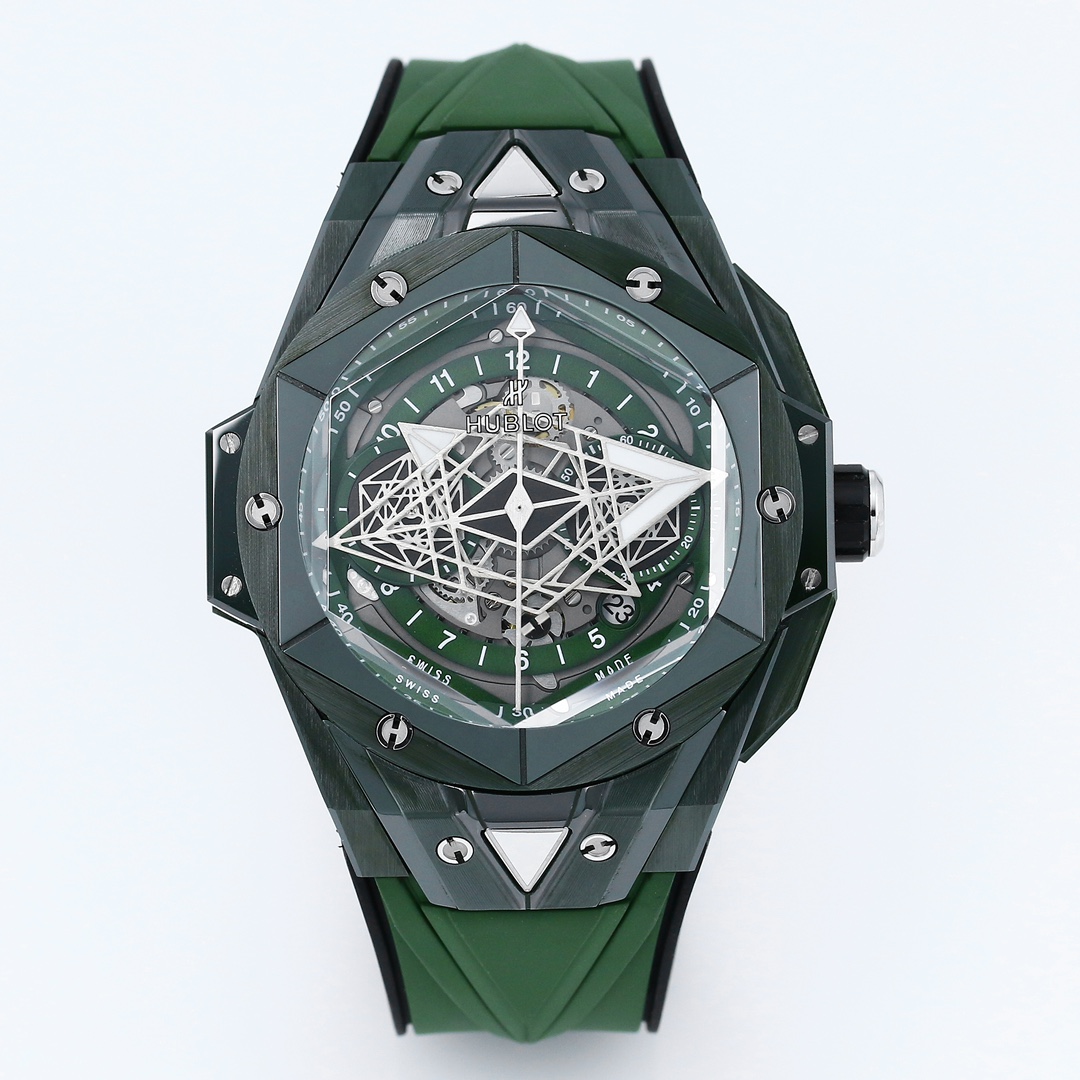 Hublot Big Bang Sang Bleu Replica 45MM Premium Green Ceramic Rubber Strap Edition RG-HUBLOT-SANGBLEU-GREEN-45